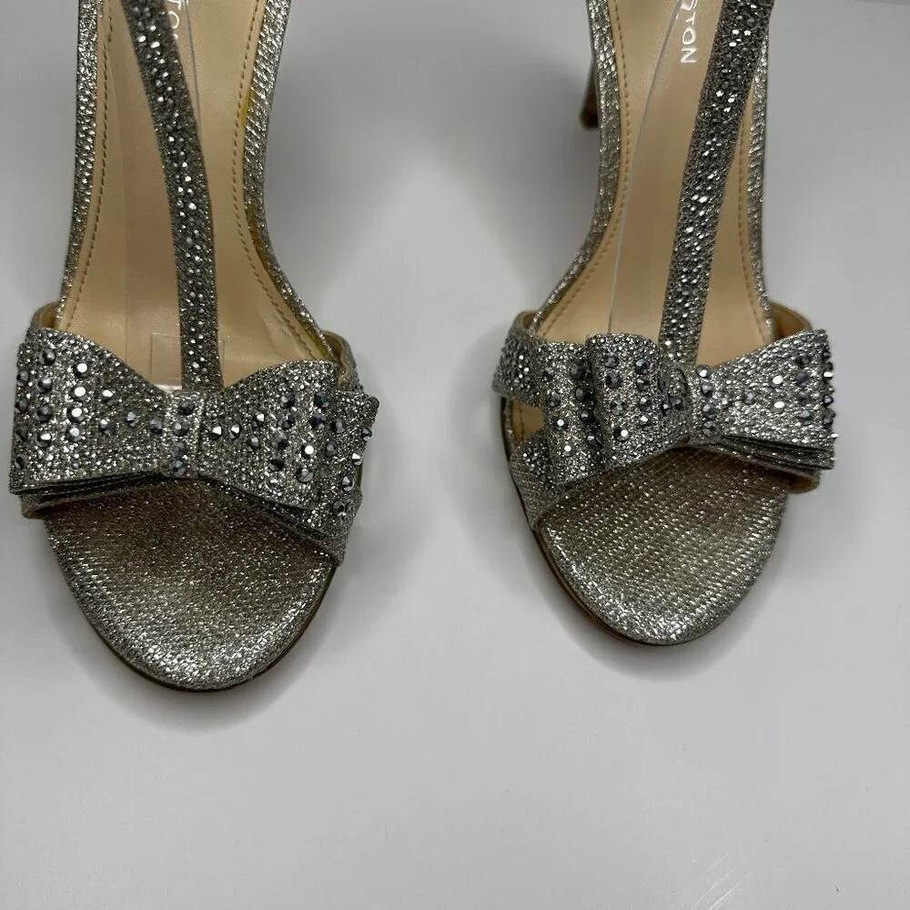Kate Preston Lula Rhinestone Bow Ankle High Heeled Sandal in Silver Size 11 - Picture 6 of 9